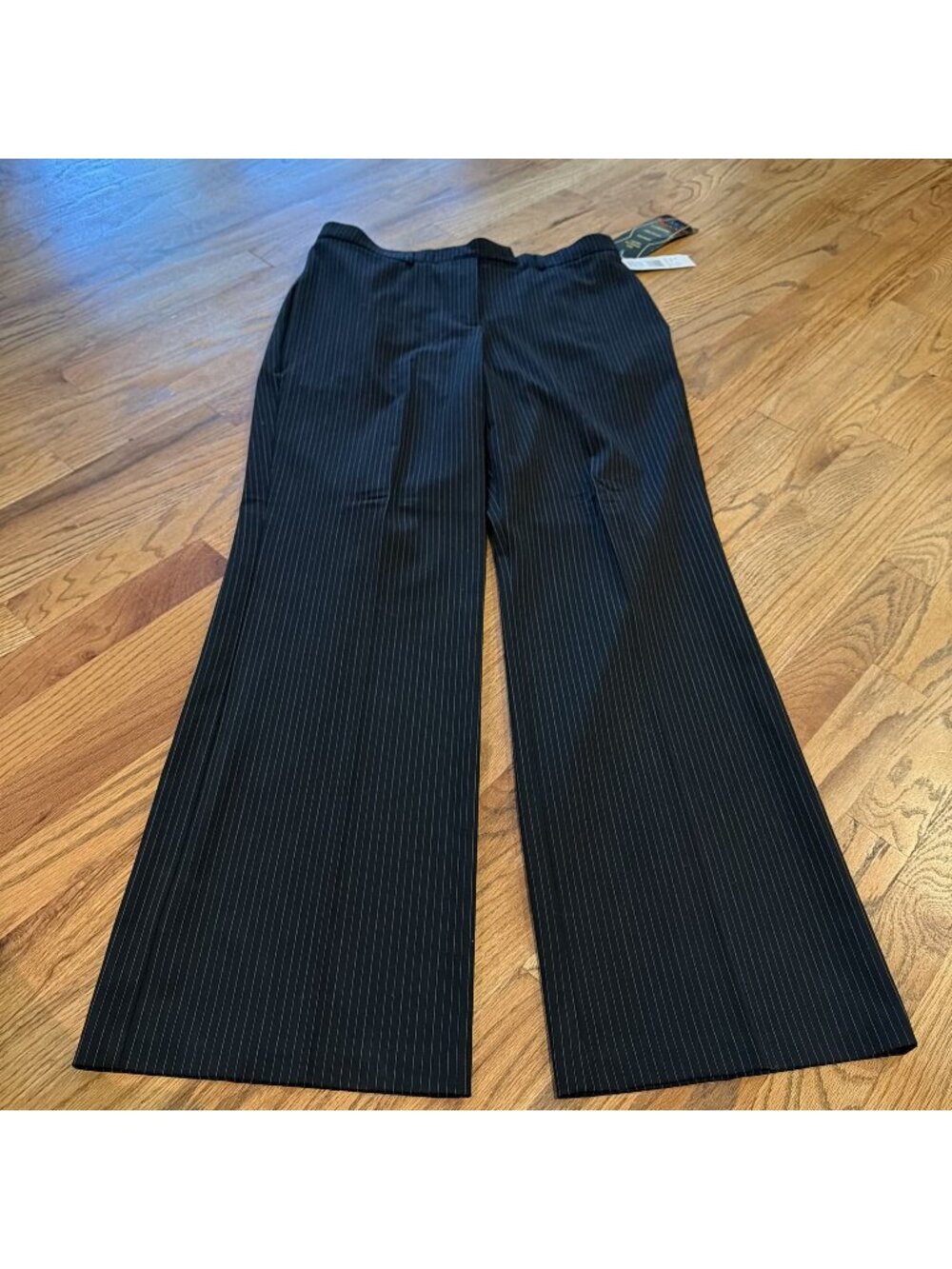 TRIBAL SHAPER FIT NEW BLACK PIN STRIP DRESS PANTS SIZE 12 STRETCH